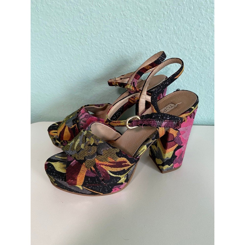 Topshop Multicolor Floral Platform Heels - Pink, Yellow, Black